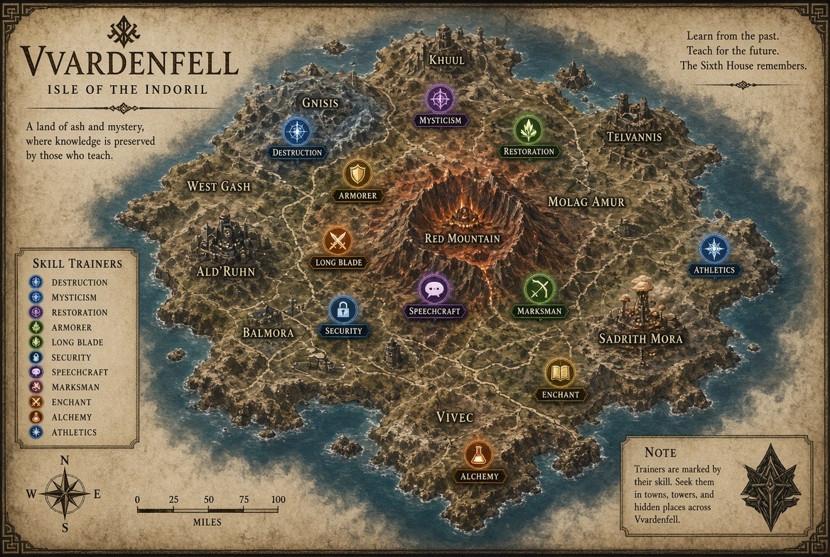 Учителя навыков до 100 в Morrowind: где найти мастер-тренеров и как прокачаться быстро