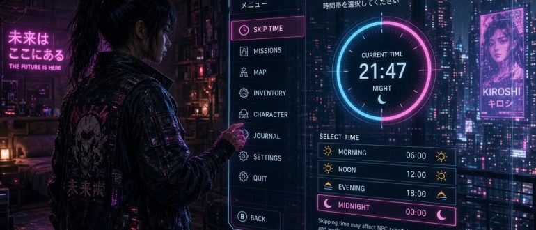 Как перемотать время в Cyberpunk 2077: пропуск часов, сон и ожидание нужного времени суток