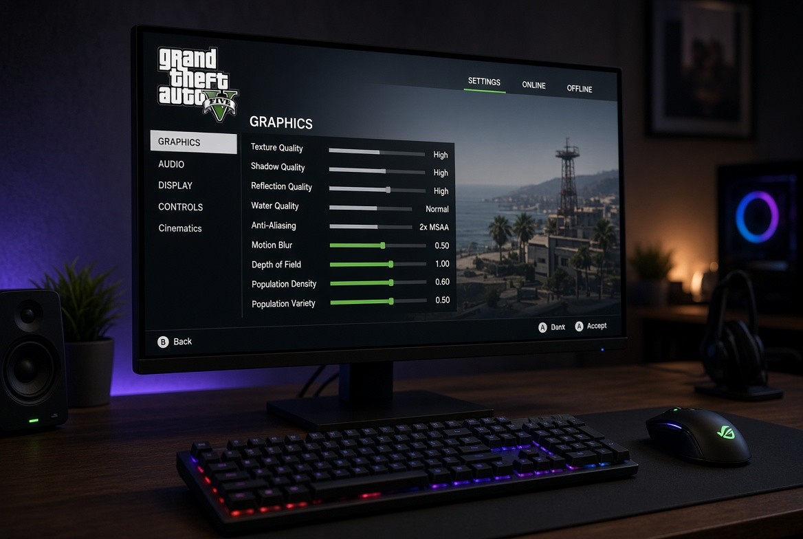Как убрать шасси в GTA 5 на ПК и отключить размытие при прицеливании